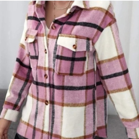 Zara Jackets & Blazers - Pink shacket jacket flannel